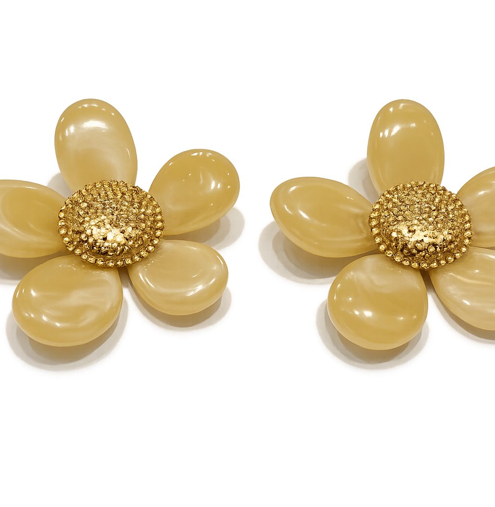 Boucles d’oreilles fleur dorée & nacrée